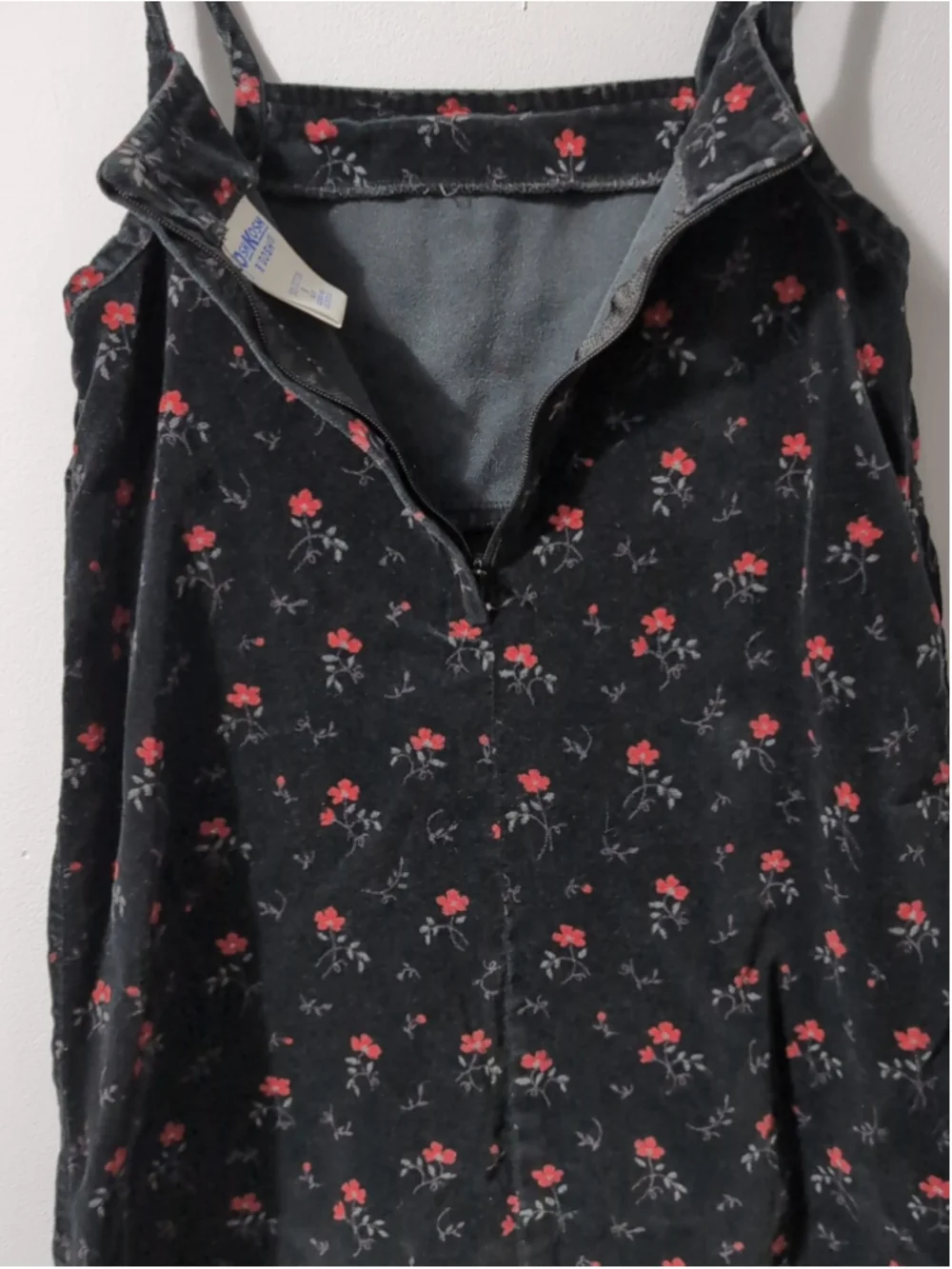 Vintage Osh Kosh B'Gosh Kids Girls Velvet Black Floral Jumper Dress Y2K Size 6X